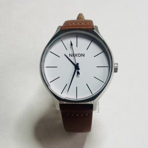Nixon Clique Leather 38mm Silver Brown